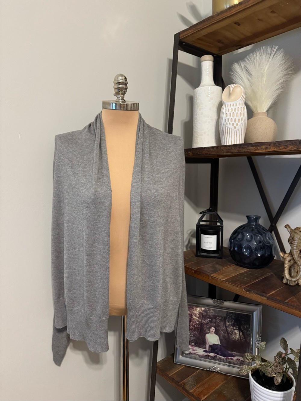 Vince Womens MED Cardigan Silk Cashmere Open Front Long Sweater Gray